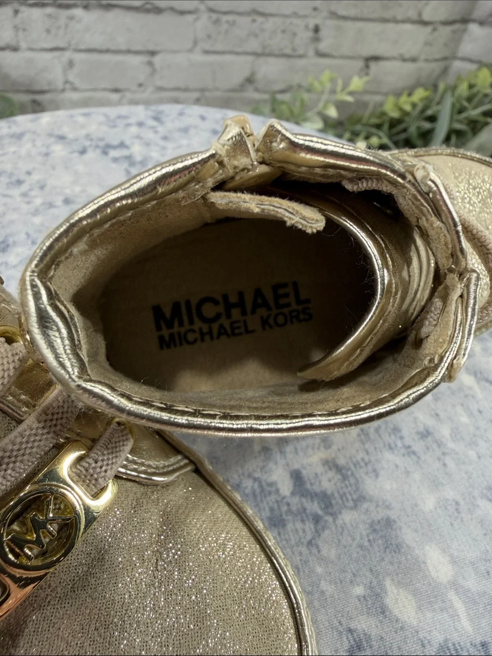 MICHAEL KORS (MK) “Baby Ana” Gold Metallic Fashion Zip High-Tops - Baby Girls 4